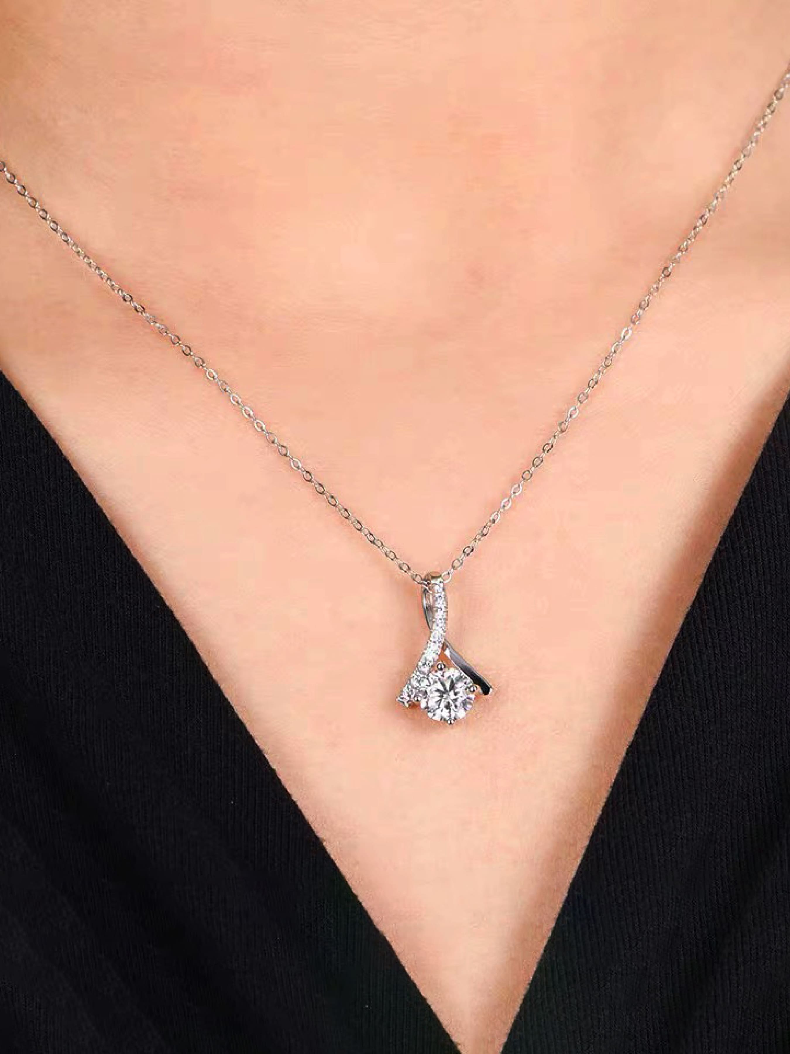 Mermaid Tail Zircon Pendant Necklace for Women, Lockbone Chain Gift Box with Blessing Card, Birthday Festival Present