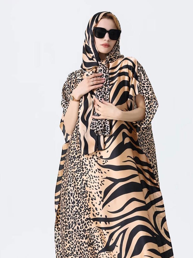 Elegant Women's Floral & Butterfly Print Cape Shawl & Scarf Set, Soft Boho Style Accessory for Beach Vacation, Perfect Gift for Mom, Floral Pattern Shawl