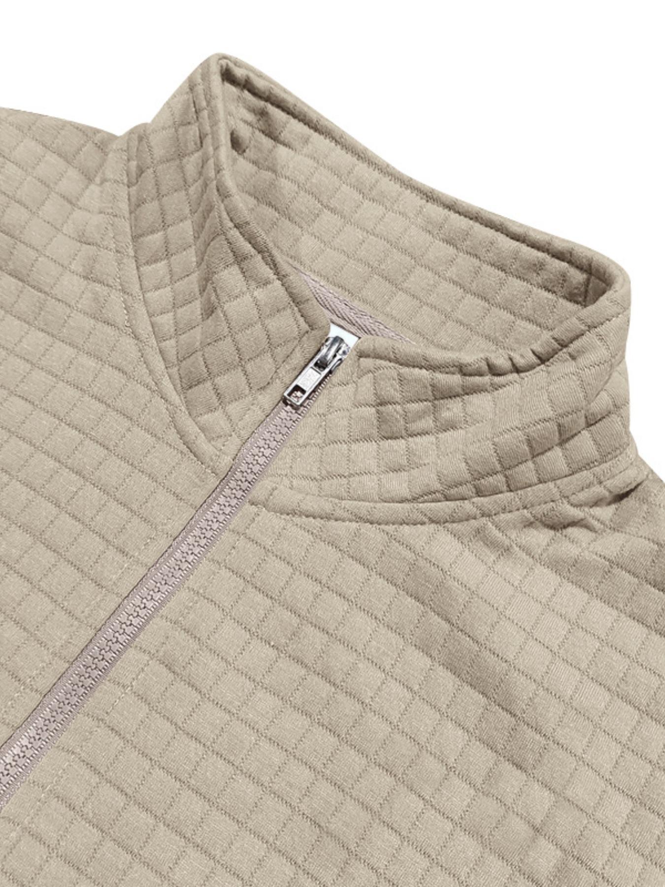 Men's Autumn and Winter Solid Color Waffle Weave Ice Hockey Sweatshirt, Regular Fit Leisure Zipper Placket Long Sleeve Outdoor Sports Clothing, S-3xl