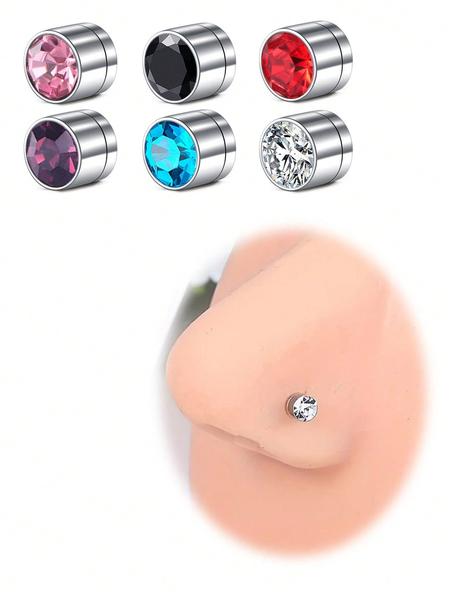 6pcs Magnetic Fake Nose Stud, Fake Nose Piercing Silver Gold Clip On Earring Nose Piercing Kit