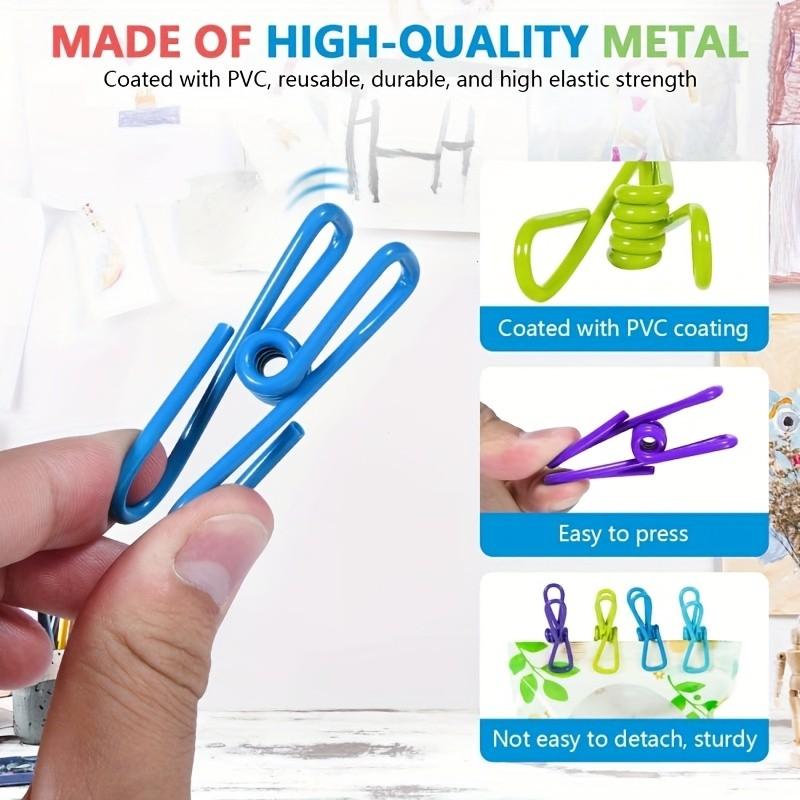 15 Multifunctional Stainless Steel Clips with PVC Coating, Ideal for Paper, Bags, Clothes, Food Sealing, and More