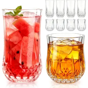 Drinking Glasses Set of 8,11 oz and 7 oz Kitchen Water Glass Cups Set,Clear Curvature Glassware Dishwasher Safe,Mixed Drinkware for Beer,Juice,Cocktail,Whiskey,Milk and Various Mixed Drinks