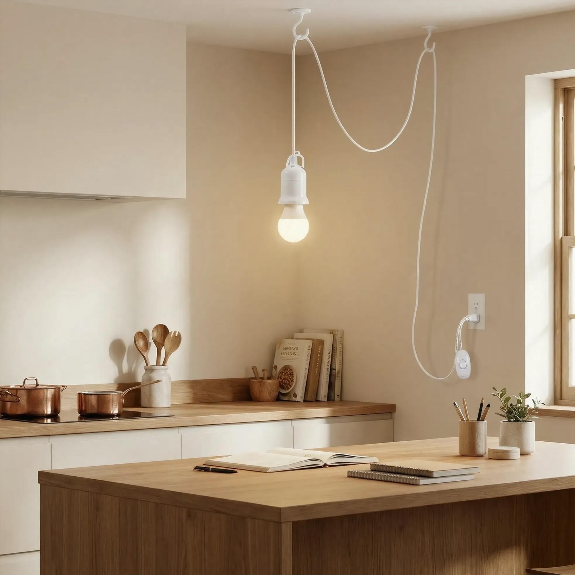 Kasotile Pendant Light Extension Cord, E26 Lamp Base, On/Off Switch Near Polarized Plug, 13ft White, 1/2 Pack, Bulb Not Included