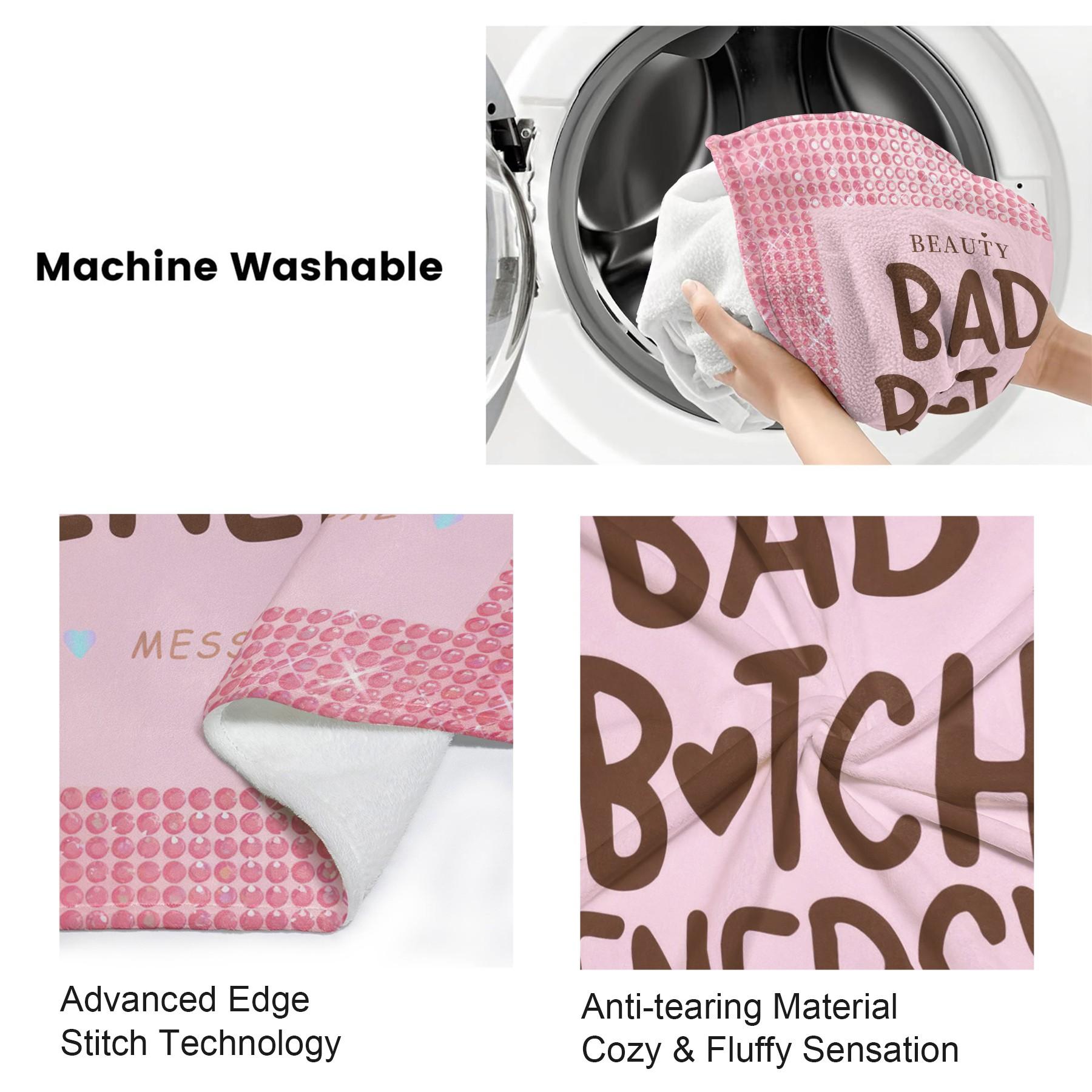 Bad B*tch Energy Flannel Blanket, Cute Sweet Print Warm Throw Blanket, Soft Cozy Nap Blanket for Couch Bed Recliner, All-Purpose Home Decor Gift Blanket