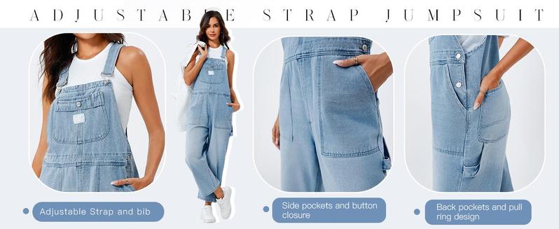 Imily Bela Womens Denim Bib Overalls Barrel Leg Adjustable Strap Jean Pants Jumpsuits with Pockets