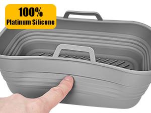Collapsible Air Fryer Liners 2-Pack for 4Qt Slim Air Fryer(3.3lb Capacity), Reusable Airfryer Pot Rectangle, Non-stick Baking Basket Insert for Air Frier Accessories,Gray+Black