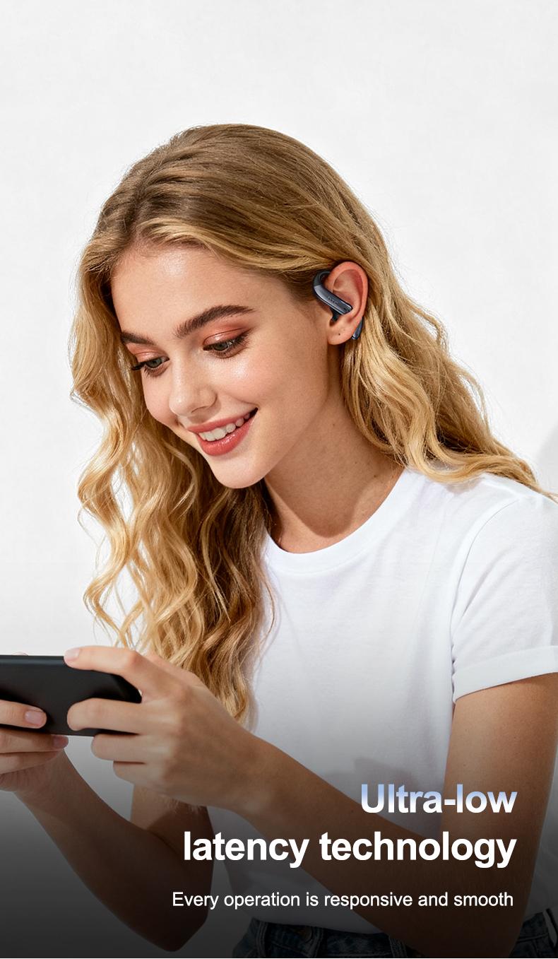 HTC NE63 Wireless Earphones, Bluetooth 6.0, low latency gaming, Hi-Fi sound quality, panoramic sound effect, noise cancellation, and high-definition calls. Suitable for studying, meetings, gaming, and sports