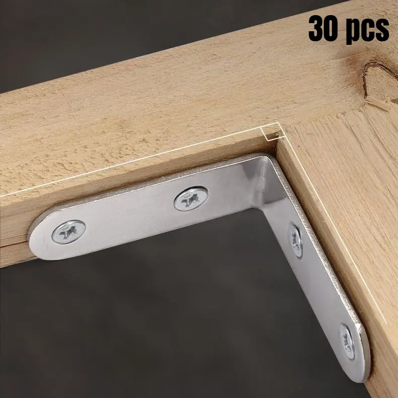 90 Degree L-Shaped Corner Brace, Right Angle Stainless Steel Bracket, Triangle Reinforcement Mending Plate,30 PCS Furniture Connector for Table & Chair Splicing, Woodworking & Home Repair Hardware
