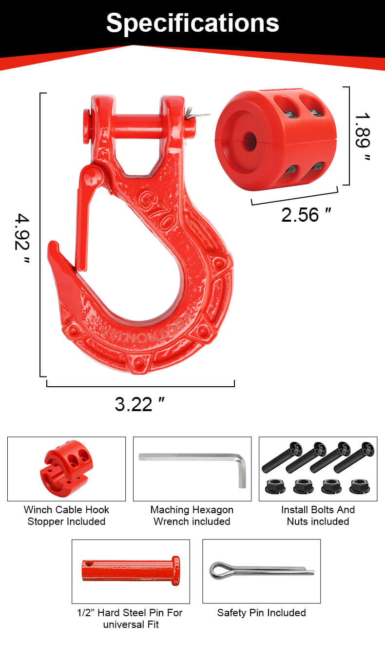 Vectroniva Heavy Duty 3/8" Winch Hook & Cable Stopper Set | 37,478 lbs Tow Hook for Trucks, ATVs & UTVs | Forged Steel Winch Accessories with Fairlead Protector Vectroniva Heavy Duty 3/8" Winch Hook & Cable Stopper Set | 37,478 lbs Tow Hook for Trucks, ATVs & UTVs | Forged Steel Winch Accessories with Fairlead Protector