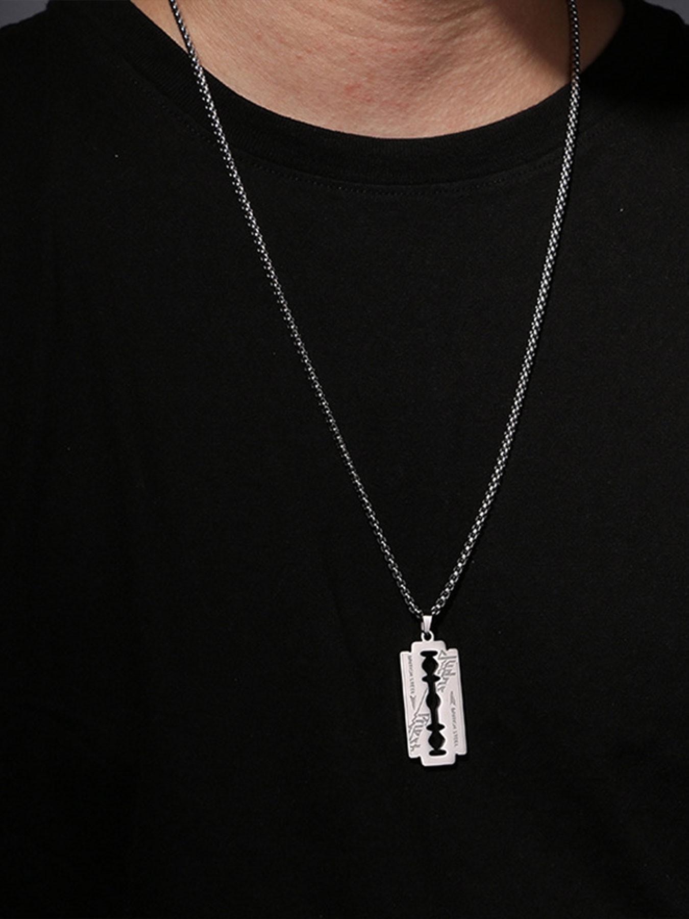 Punk Style Razor Blade Pendant Necklace, Unisex Fashion Accessory, Trendy Men's Shaving Knife Charm, Unique Personality Jewelry
