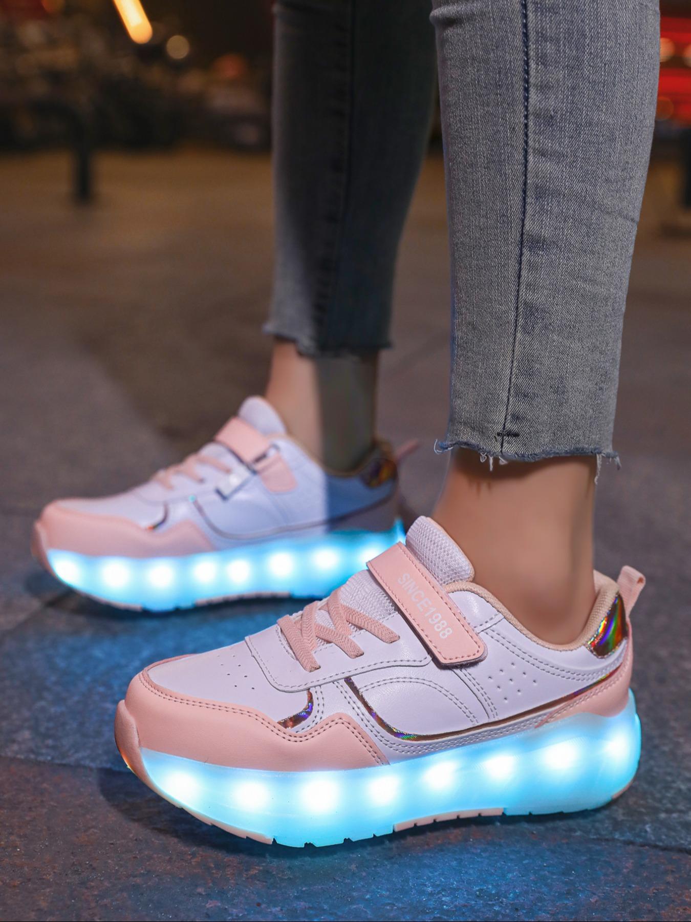 LED Light-Up Roller Skates, PU Leather Four-Wheel Inline Skates, USB Rechargeable, Detachable Wheels, All-Season Casual Shoes, Skating Shoes