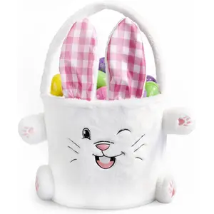 Easter Basket, Plush Easter Egg Hunting Bucket Bags with Ears Egg Gift Bags Tote Bags for Easter Decorations,Candy Gifts