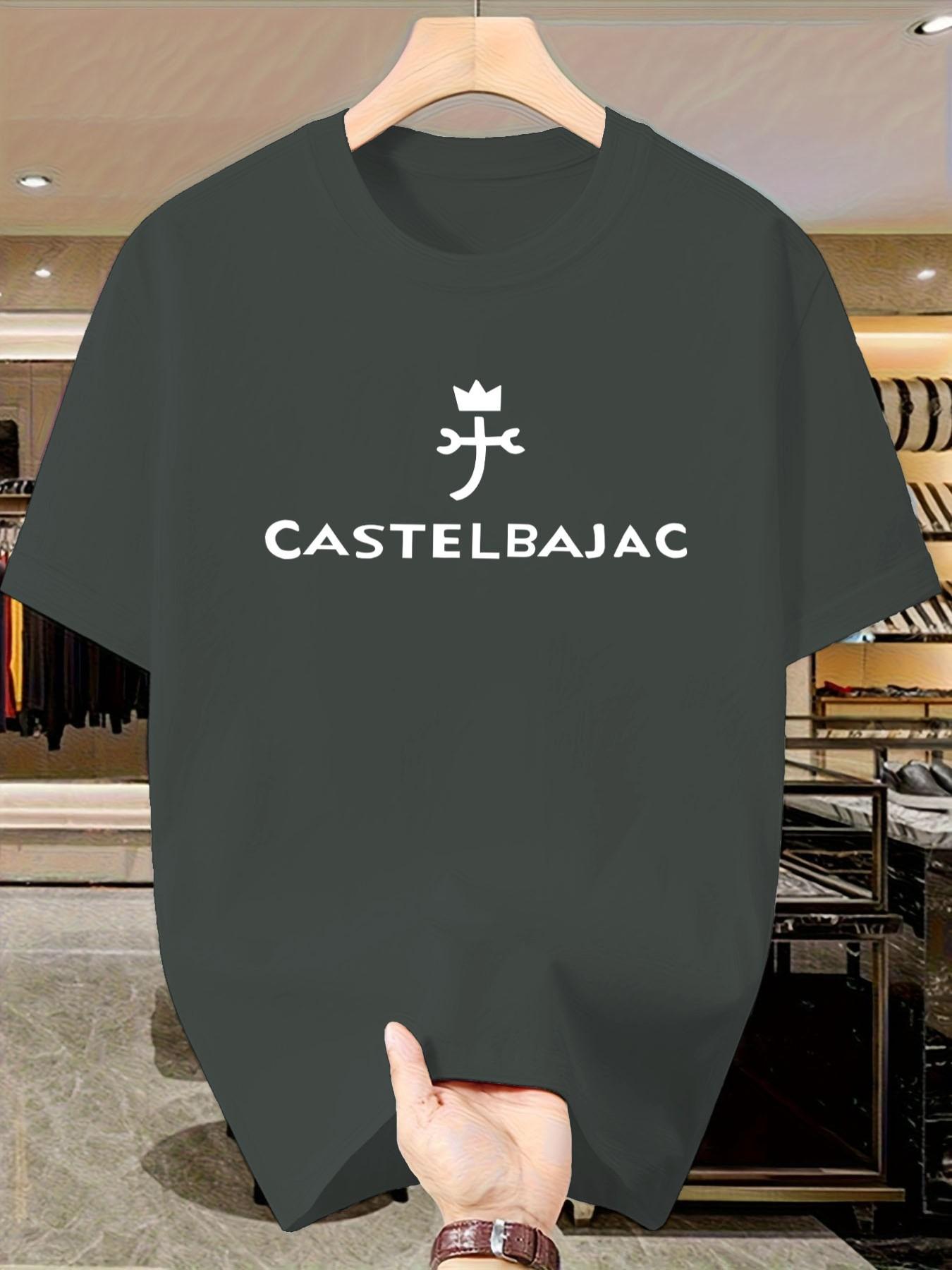 Castelbajac Men's Print T-Shirt, Casual Short Sleeve Slim-Fit Top, Crown Pattern, No Button or Zipper, Ideal for Daily Wear
