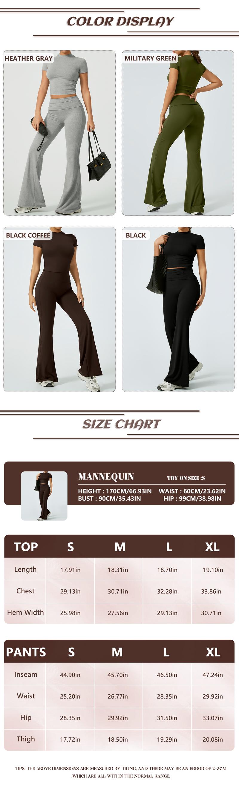 TimeOFF Women's 2-Piece Short-Sleeve Crop Top & High-Waist Flared Leggings Set, Waist Cinching & Body Shaping, Trims Leg Lines, Solves Figure-Enhancing & Flexible Fit Need for Yoga, Fitness Workouts & Active Lifestyle Scenarios,sweatsuits women