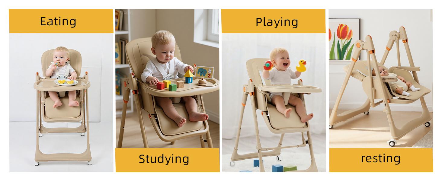8-in-1 Adjustable High Chair,Upgrate High Chair & Cradle For Children's,Rocking chair with Removable 3-Position Adjustable Tray,Stability Structure & 3-Point Safety Harness,Dining Room Furniture Toddler Floor Seat,Gaming Chair,Vanity Chair,