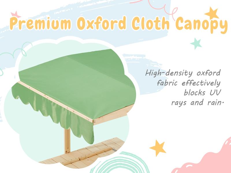 Sandbox with Lid, Kids Sandbox with Cover and Height Adjustable Roof, Outdoor Sandbox with Foldable Bench Seats and Sand Protection Liner for Aged 3-8, Perfect for Backyard Fun , Beach, Lawn Wooden Playtime