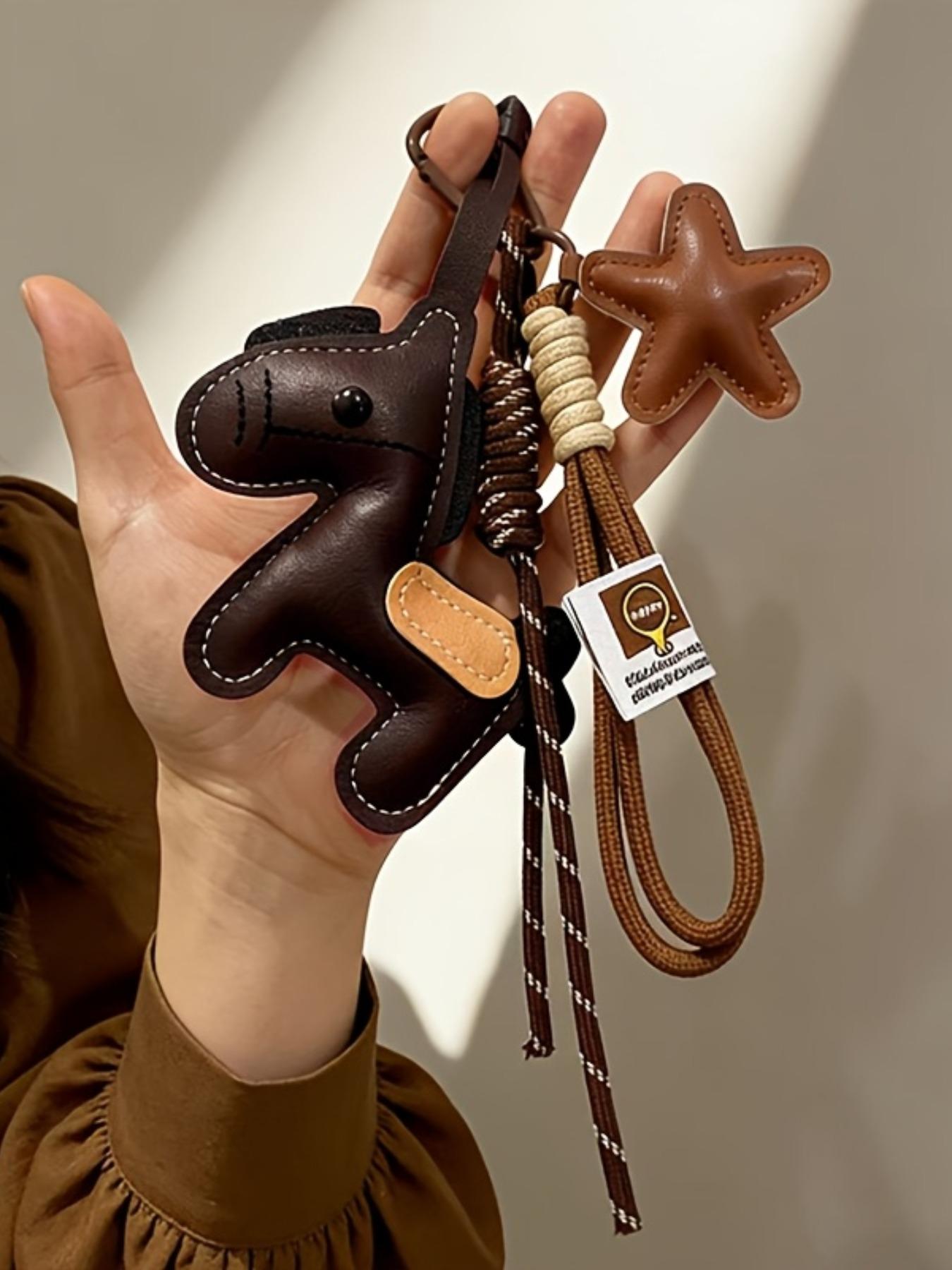 Year of the Horse Zodiac Pendant PU Leather Star & Horse-Shaped Keychain, Keychain for bags, Star Horse Bag Charm Key Chain Double Woven Rope Lanyard With Horse Charms Car Backpack Accessory Key Ring Decoration Valentine'S Day Gift