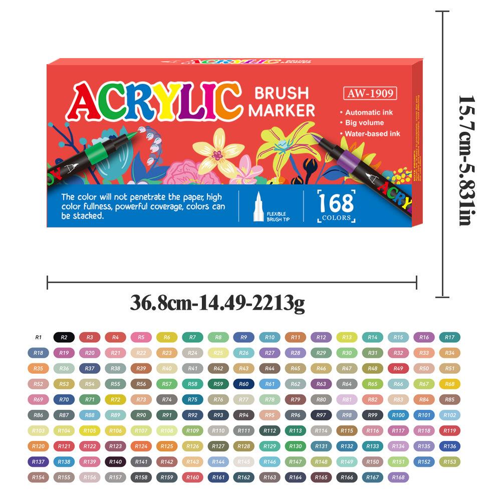 Premium 168 Colors Acrylic Brush Marker Set, Water-Based Non-Toxic