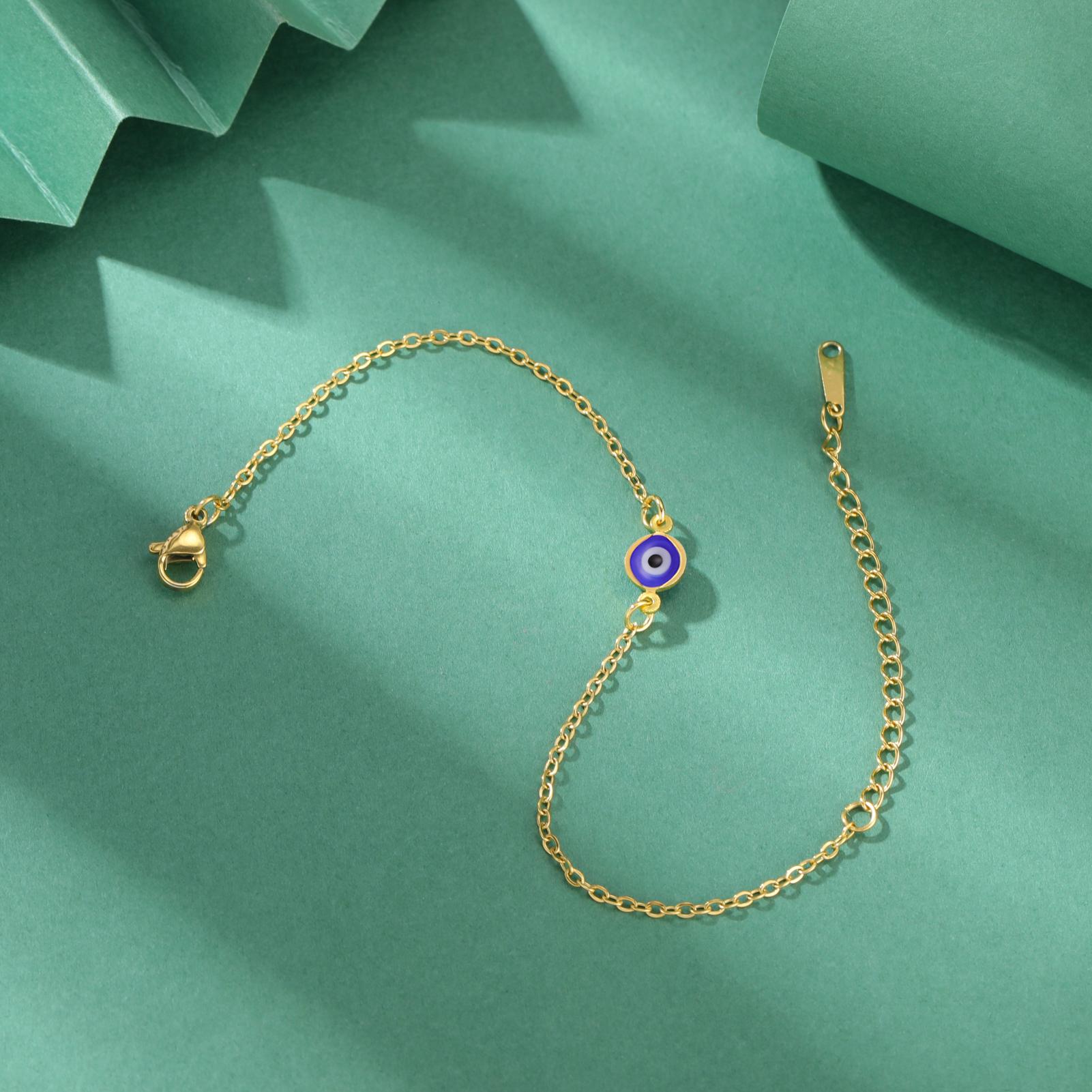 Lucky Tone Stainless Steel Turkish Evil Eye Bracelet Ladies Flat Blue Evil Eye Lucky Chain Charm Bracelet Jewelry Paper Cup Gift