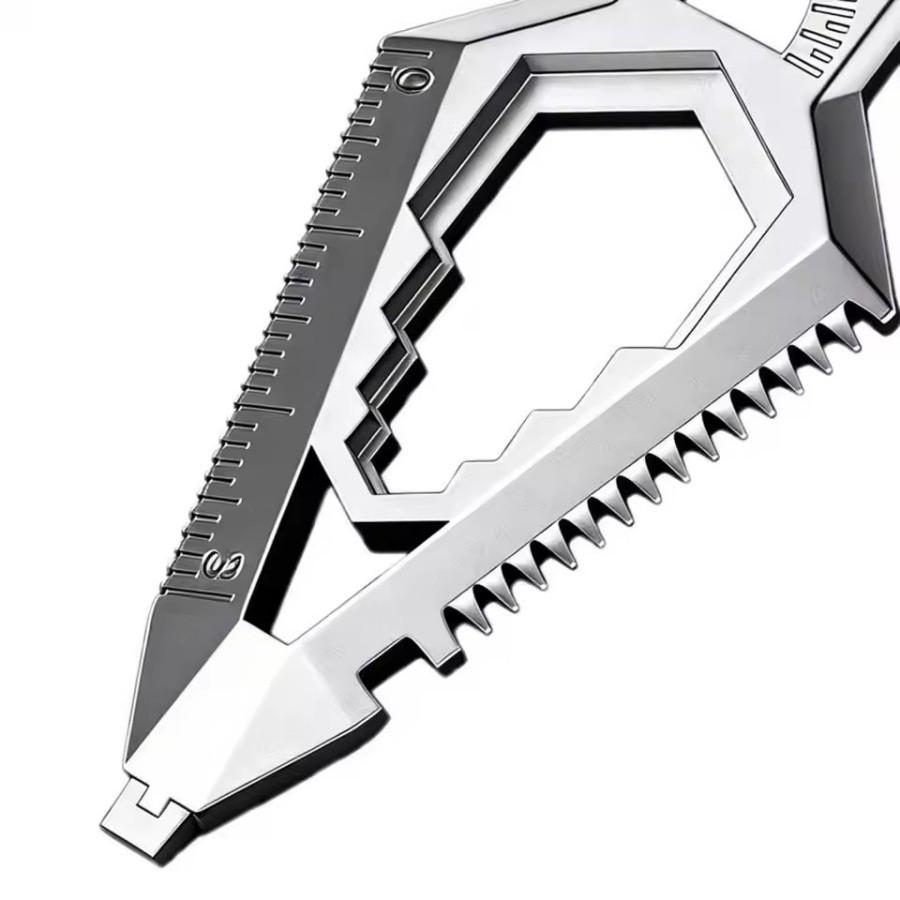 9-in-1 Stainless Steel Keychain, Portable Bottle Opener, Protractor, Ruler, Screwdriver, Wrench, Pocket EDC Tool.