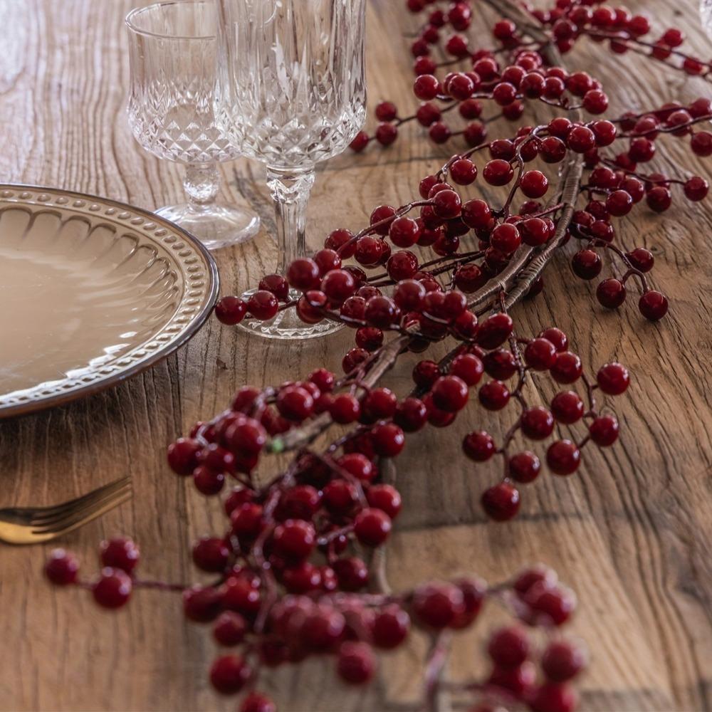 1pc Christmas Red Berry Garland, Artificial Red and Burgundy Berry Christmas Garland for Indoor Outdoor Home Fireplace Decoration for Winter Holiday New Year Decor (Red)