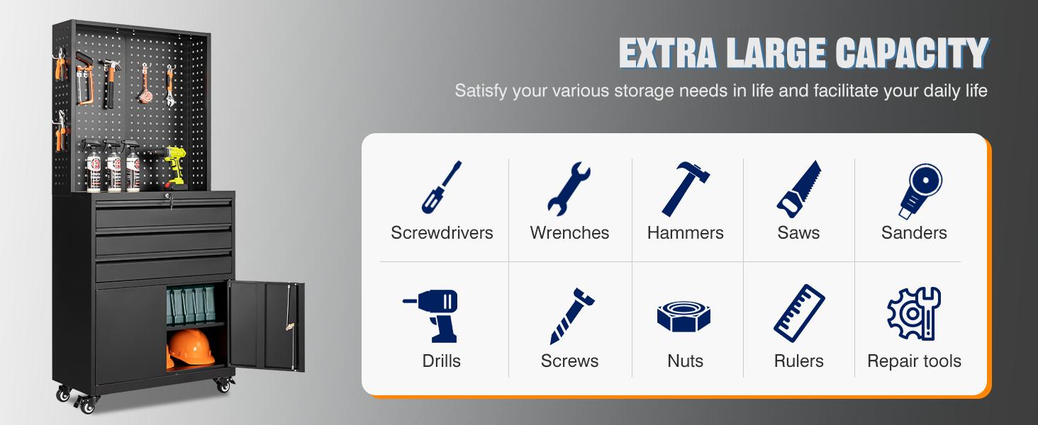 Yizosh Metal Garage Storage Cabinet with Wheels,3-Drawer Rolling Tool Cabinet with 2 Door and Adjustable Shelves,- 71" Steel Tool Cabinet for Warehouse,Garage,Workshop