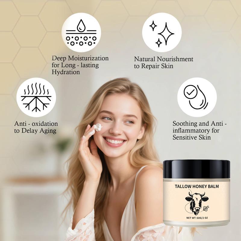 Organic Grass-Fed Beef Tallow Balm with Raw Honey, Handmade Long Lasting Moisturizing Cream for Soft & Smooth Skin, Natural Ingredients, Single Pack