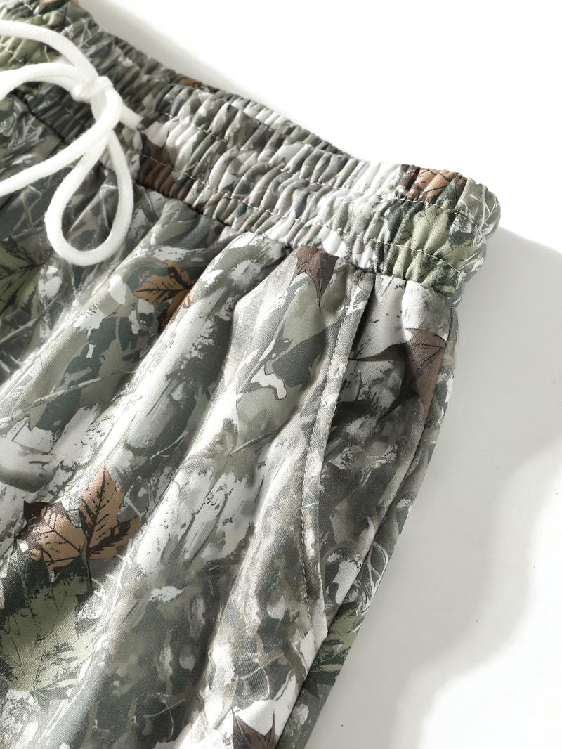 Women's Camo Wide Leg Pants with Pockets, Loose-Fit Drawstring Waist, Casual Fashion for Spring Summer Fall, Adult Clothing