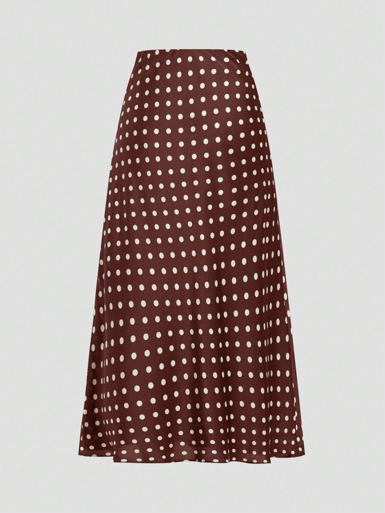 Women's 2026 Summer Satin Floral Polka Dot Maxi Wide Leg High Waist Light Midi Skirt, Suitable for Everyday Travel and Summer Outings, Womenswear