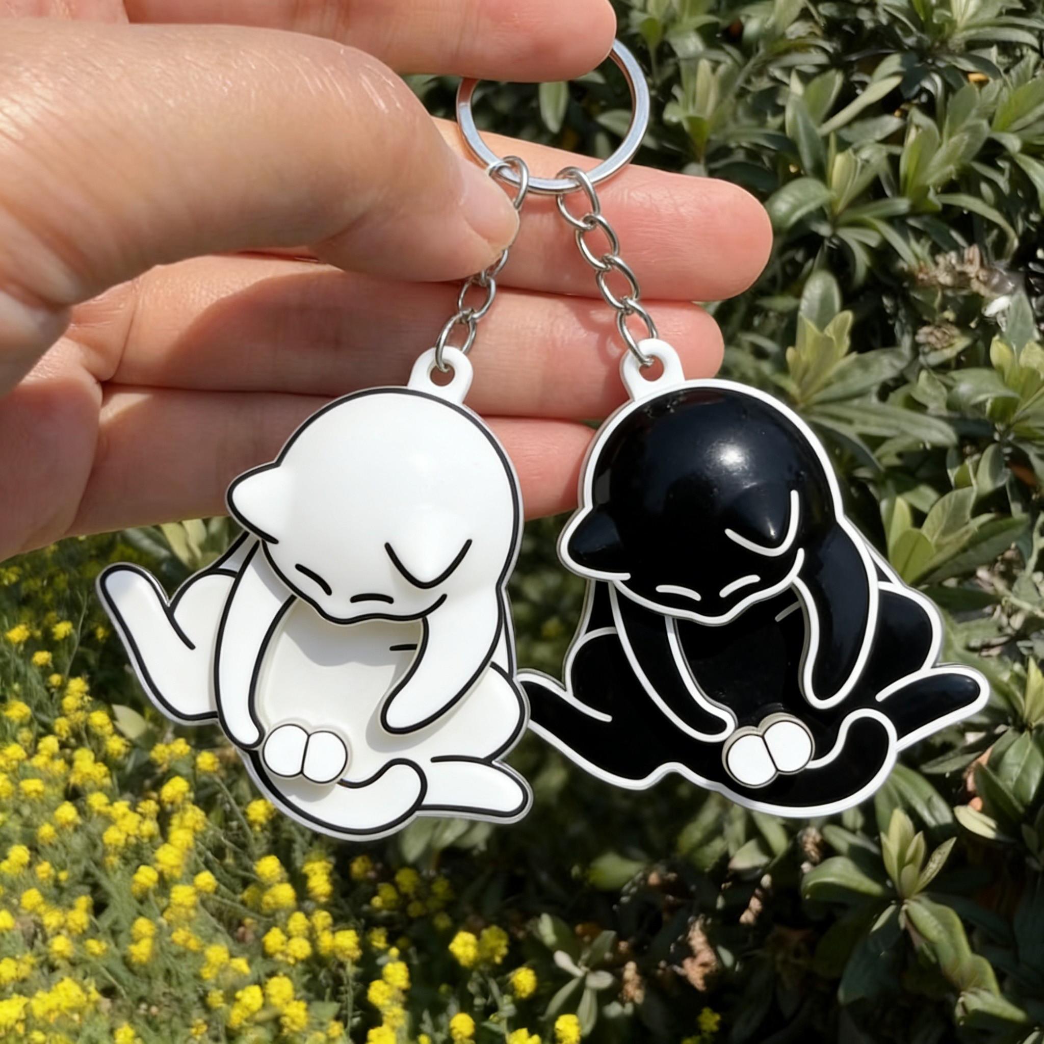 Cartoon Rotatable Cat Keychain Set, Acrylic Pendant, Creative Backpack Decoration for Students, 2 Pieces