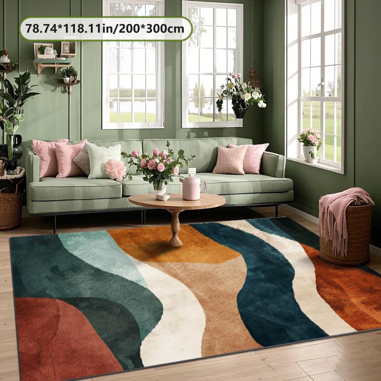 Velvet soft and comfortable patterned printed carpet, Geometric pattern rug, suitable for multiple scenarios, available in various sizes, soft and non-shedding.