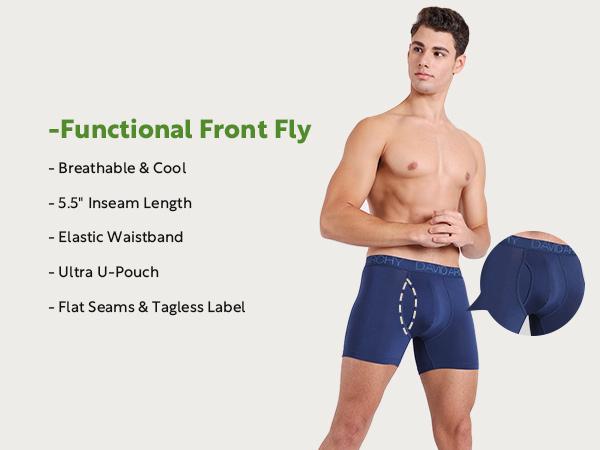 David Archy Men's Bamboo Cooling Fiber Boxer Briefs Breathable Soft Moisture-Wicking Fabric Basic Menswear Underwear with Fly Multipack Comfortable Daily Wear Gift Pants Long boxers for men Socks Stylish TikTokShopRestock Rayon Plain