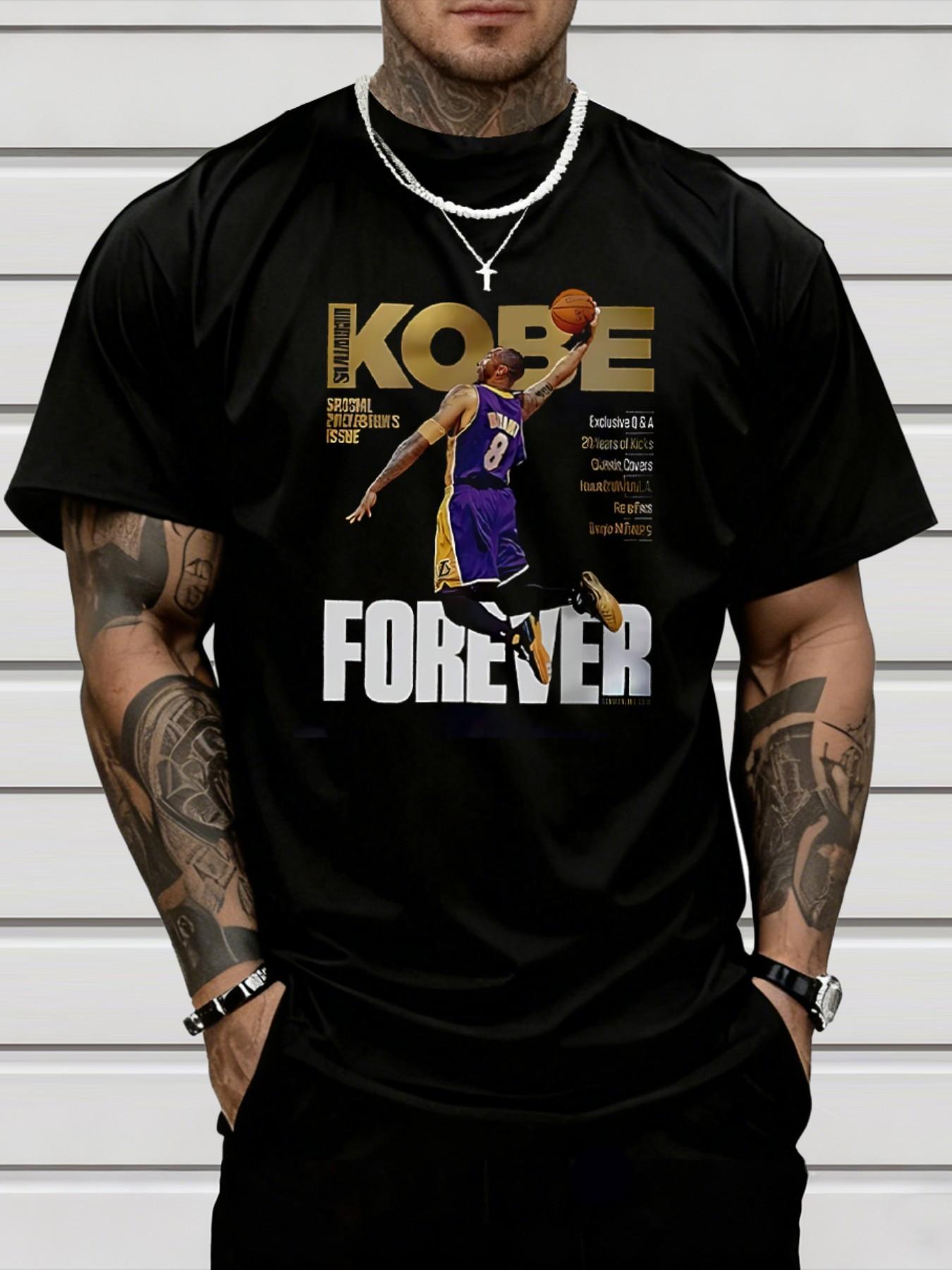 Basketball Player Graphic Print Men's Short Sleeve T-Shirt, Fashion Casual Round Neck Top, Comfortable for Outdoor and Sports Activities