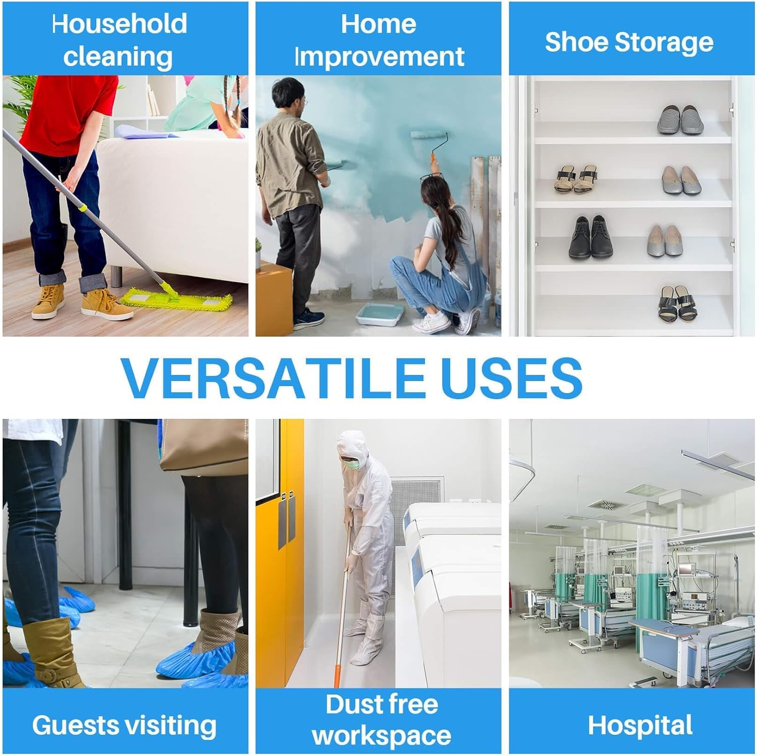 Shoe Covers - Boot Covers Plastic Disposable Waterproof Shoe Covers for Men and Women Fits All Sizes of Shoes for House Cleaning 60 Pack