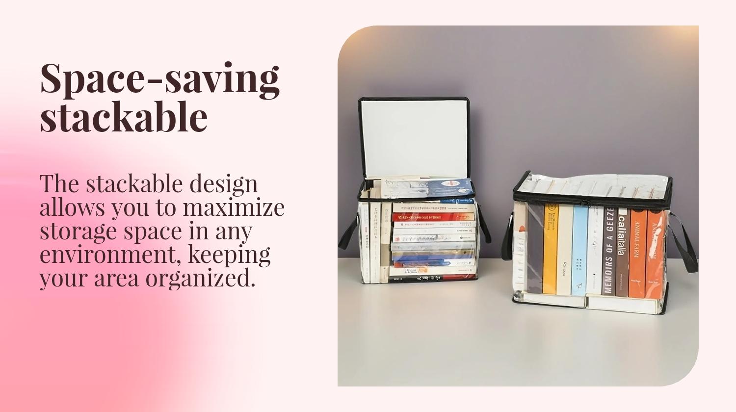 3 Pack Transparent Storage Bags with Zipper Closure, Large Rectangular Stackable Design Space Saver Bags for Books, Clothes, Office, Home, Travel