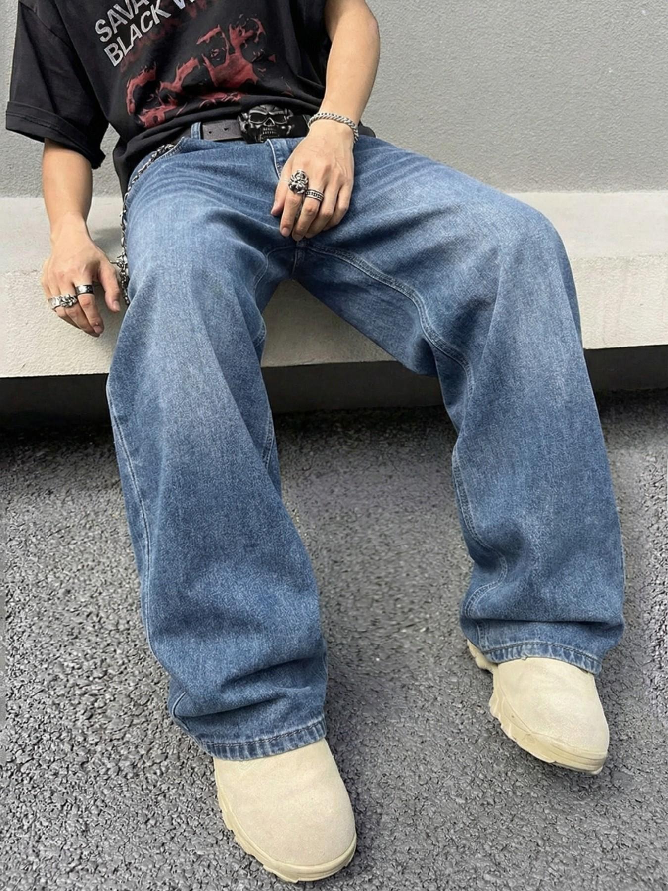 Men's Vintage Washed Loose Wide-Leg Jeans, Full-Length Y2K Street Style Denim Pants, Skateboard & Hip Hop Casual Trousers, Perfect Gift for Boyfriend or Husband.