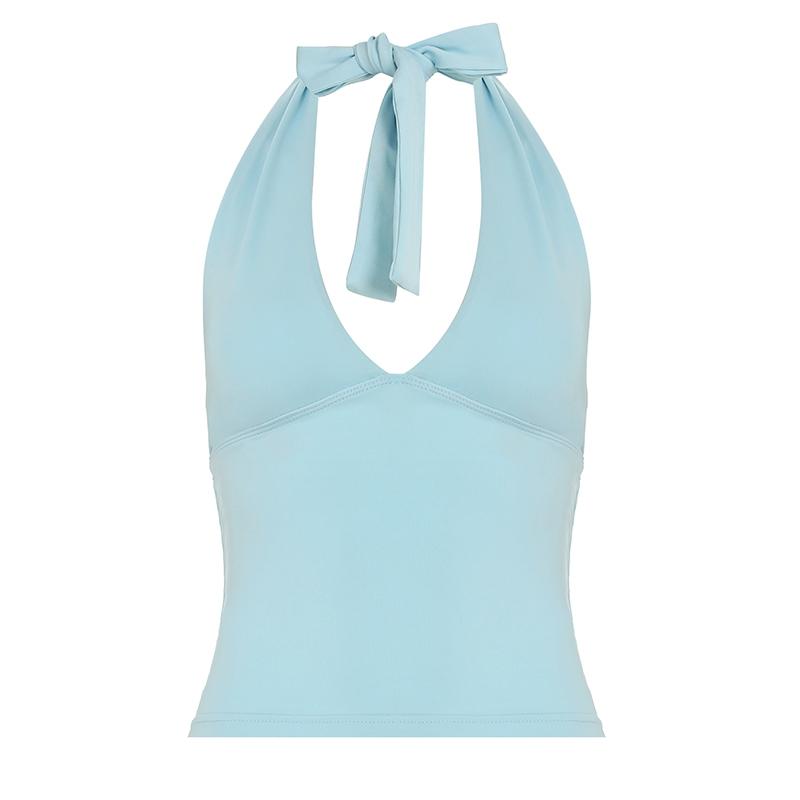 Women's Plain Halter Neck Top, Casual Fitted Sleeveless Top for Summer, Women's Clothing for Daily Wear