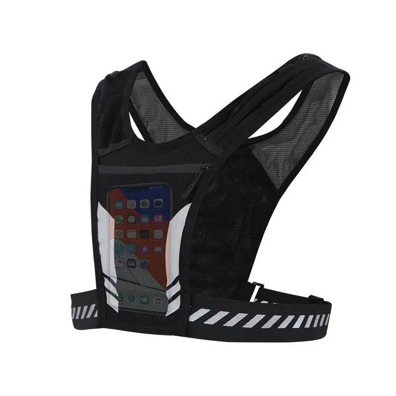 Unisex Reflective Running Vest Activewear - High-Quality Breathable Mesh Jogging Equipment with 7.5-in Smartphone & Water Pocket, Adjustable Band, Reflective Strips for Night Running, Cycling