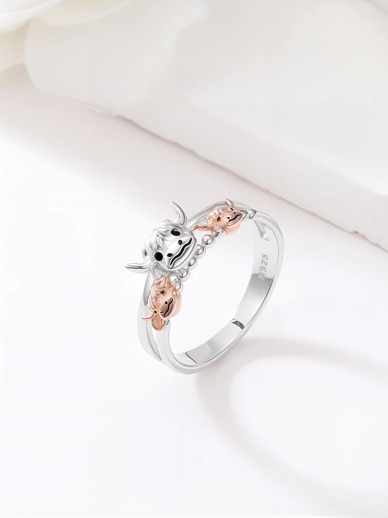 S925 sterling silver Alpine cow mother and daughter ring, love is encircled on the fingertips and passed down from generation to generation, a perfect jewelry gift must-have s925