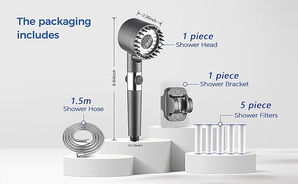 9-piece pressure showerhead, 3-speed adjustable bathroom portable shower massage, one-click water stop showerhead filter, stainless steel panel, universal interface, hose holder, filter element showerhead