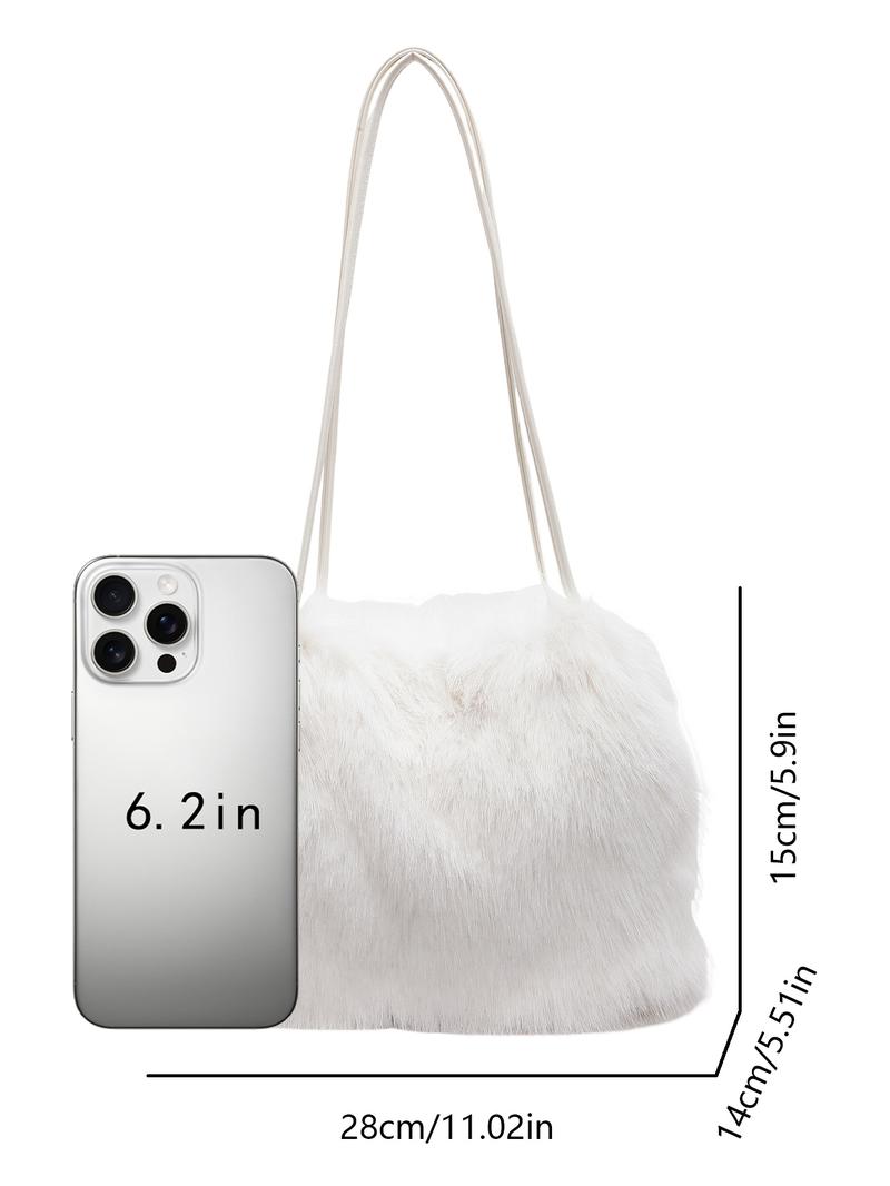 Plush Handbag, Trendy and Fashionable Tote Bag, Casual and Versatile Shoulder Bag, Simple Solid Color Commuter Bag, Suitable for Daily Matching, Commuting and Other Scenarios.