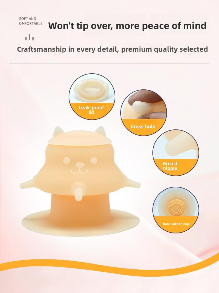 Pet Bionic Milk Feeder with 4 Soft Nipples, Silicone Suction Cup Anti-Tip Design, Feeding Supplies for Kittens Puppies Rabbits & Small Newborn Pets