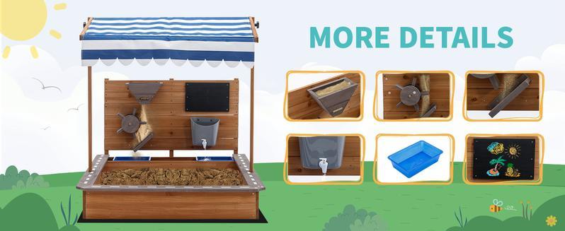 Lino Kids Large Wooden SandBoxes with Roof, Pipleo Outdoor Sand Box Play Canopy for Backyard Garden Beach, Sand Pit for Beach Patio Outdoor Playhouse