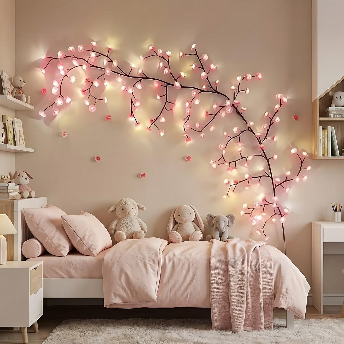 96 LED Cherry Blossom String Lights, Bendable Sakura Branches, 8 Lighting Modes, USB Powered, DIY Decor for Bedroom, Wall, Party, Wedding, Holiday, Versatile Usage