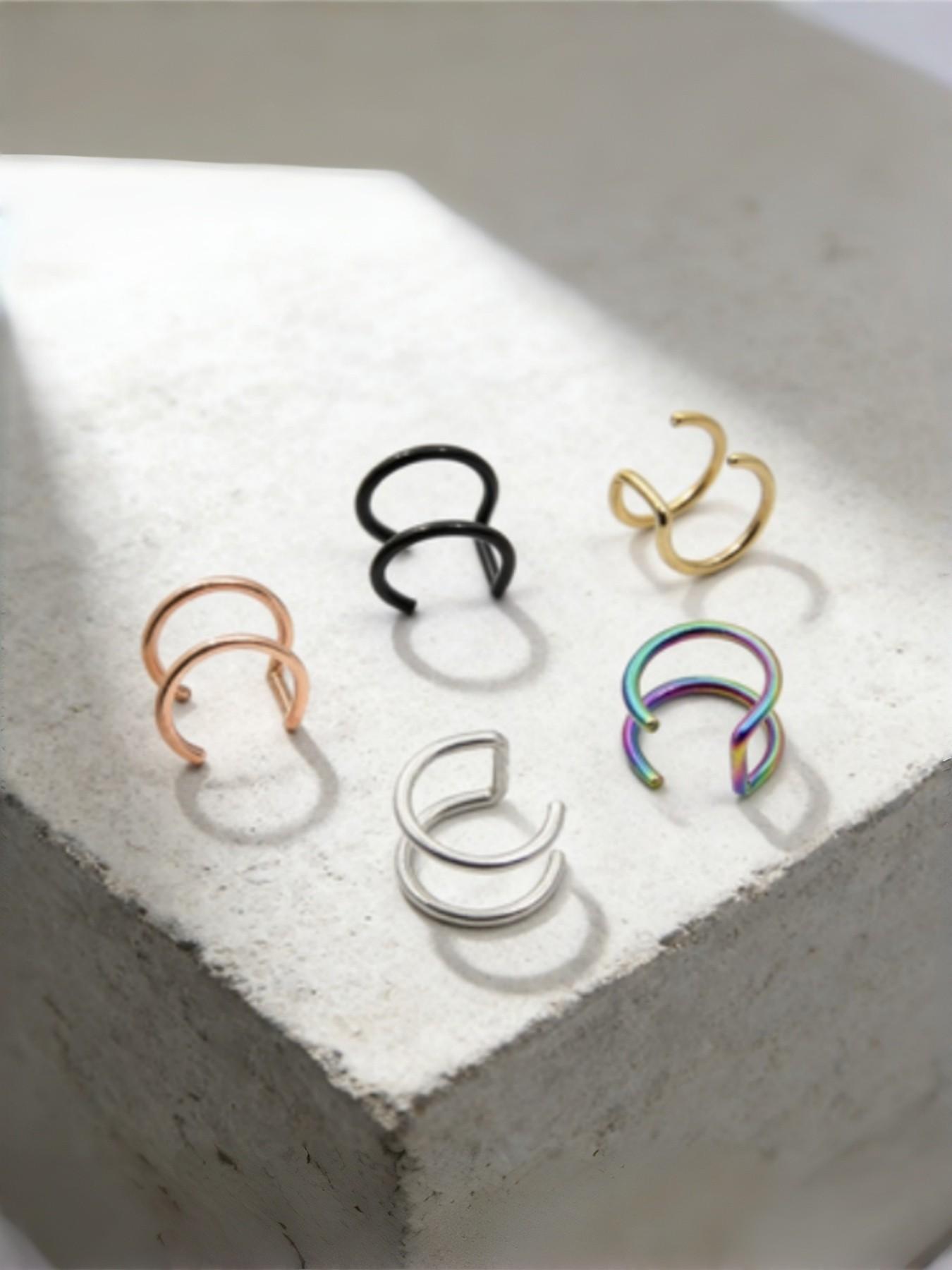 5Pcs U-Shaped Ear Cuff & Lip Clip Set – Rounded Tip Non-Scratch, No Piercing Cartilage Hoop, Fake Lip Ring, Adjustable 5 Colors, Singles Day New Year Gift