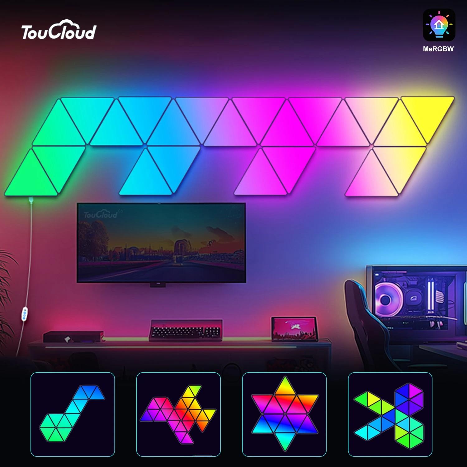 Large Triangular RGB LED Light Panel, Smart Wall Lamp with APP Control & Music Sync, DIY Ambient Backlight for Game Room, Bedroom, Bedside Nightlight Decoration, Color Changing Light, Adjustable RGB Lighting