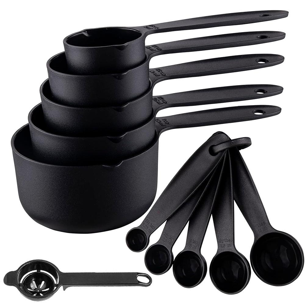 11pcs Plastic Measuring Cups, Spoons and Egg Yolk Separator Divider Set - Kitchen Measuring Tool, Stackable Measure Cup for Liquid & Dry Measuring, Kitchen Gadget for Cooking & Baking, Kitchen Tool | Modern Kitchenware | Durable Plastic