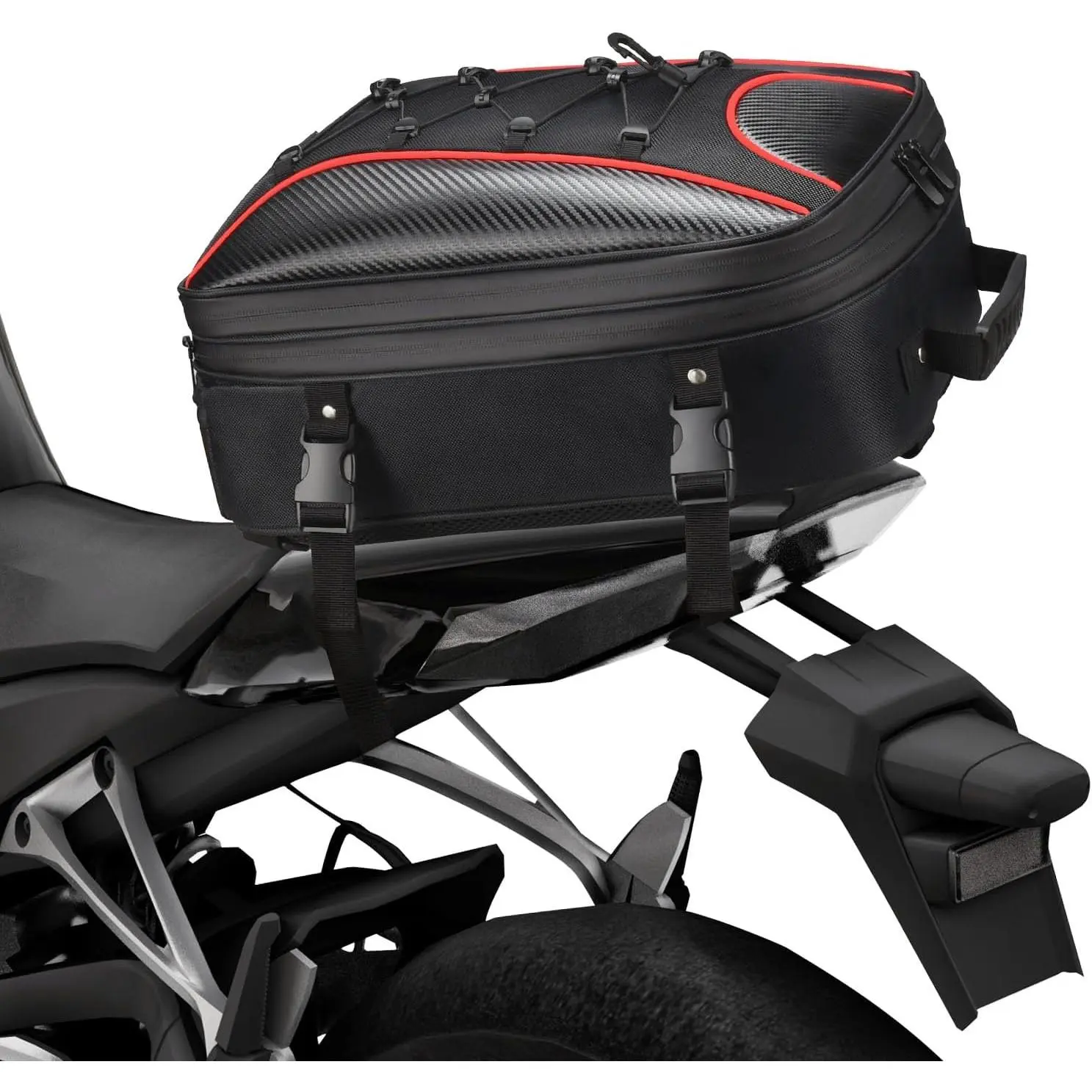 Expandable Motorcycle Tail Bag, 22L-34L Waterproof Motorcycle Rear Seat Bag with Rain Cover, Dual Use Helmet Bags Storage Backpack for Motorbike Weekender Travel (Jet Black)