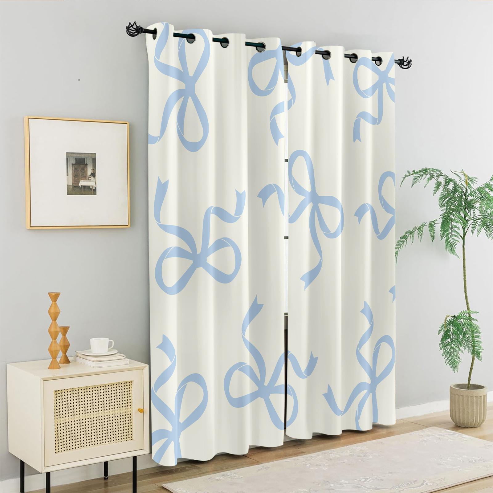 2Pcs Cute Bow Knot 80% Blackout Curtains, Fresh Pastel Ribbon Design Curtains for Bedroom & Living Room, Warm Gift for Teen Girls and Women