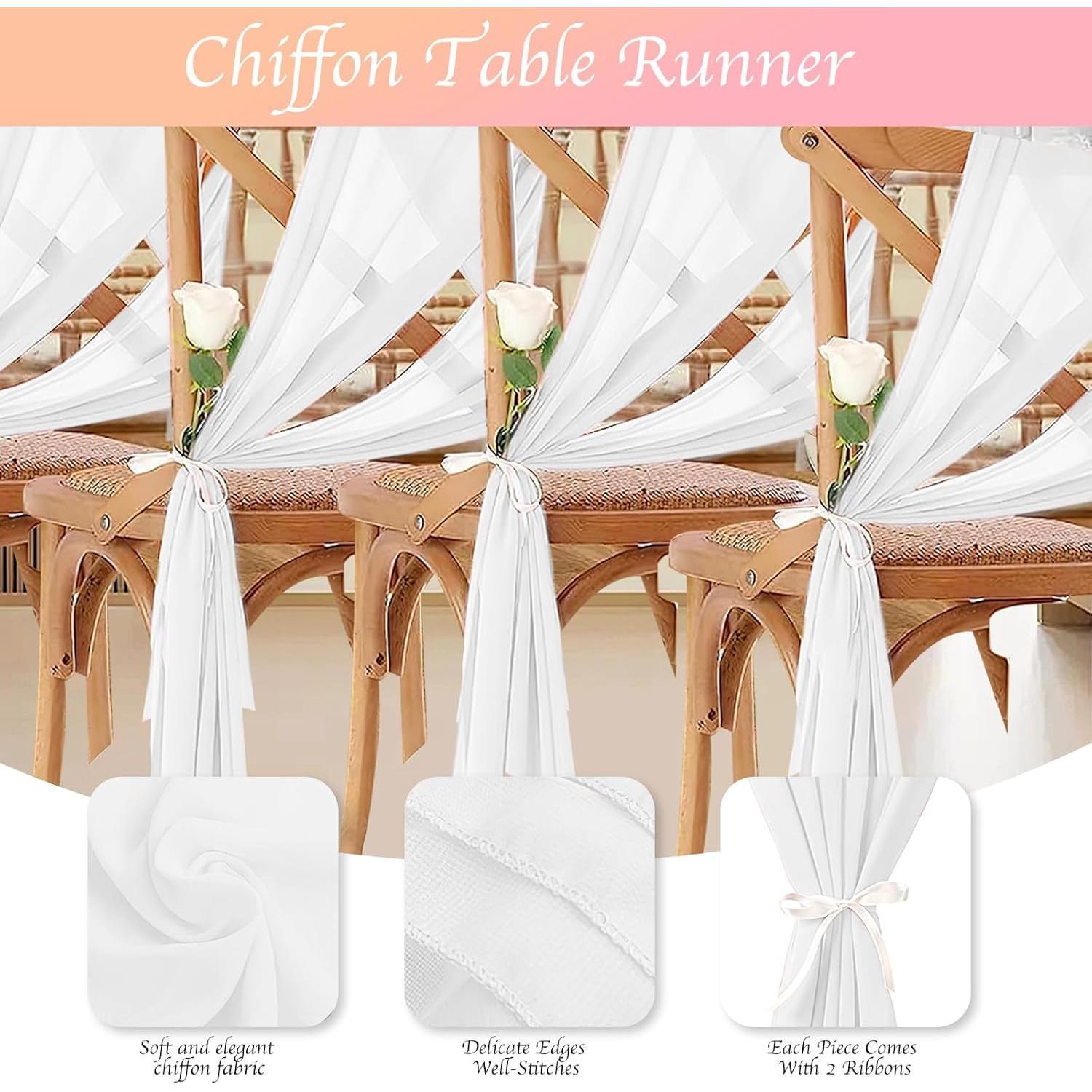 12 Pack White Table Runner 10ft Romantic Chiffon Table Runner for Wedding  Shower and Birthday Party Cake Table Decorations(120 x 12 in)
